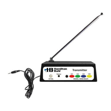 HamiltonBuhl W900-MULTI wireless transmitter for bulk school headphones, connects to analog audio sources for classrooms.